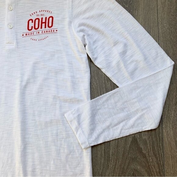 Mens Coho Apparel Logo Artisan Melange Henley Long Sleeve Shirt White Medium - Picture 5 of 13